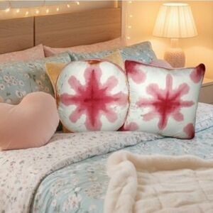 Y2K Two Dan River Throw Pillows Tie dye Reversable, Pink-Orange Round,Square 14"
